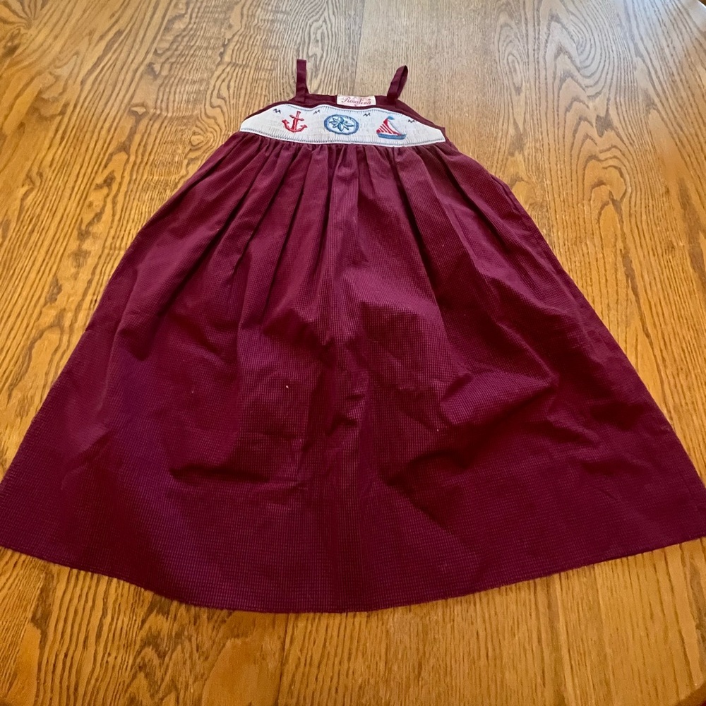 Rosalina Collection Smocked Nautical Sailboat Anchor Jumper Dress Red Navy 24mo
